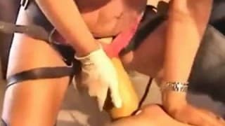 Blonde wife with huge dildo loves to bugger her husband Anal Sextoy on Man