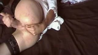 This shemale fingering her anus and more!