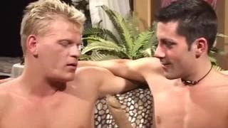 Gay session with a blonde and a brown Gay session with a blonde and a brown