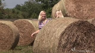 Blond Cat and Yasmine Gold are touching in the country Blond Cat and Yasmine Gold are touching in the country