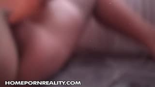 An amateur couple have a fuck but first she masturbates