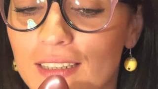This brunette slut loves sucking her dildo