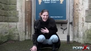 This dirty whore pisses in her pants Golden Shower, Exhibitionist, Outdoor, Hardcore