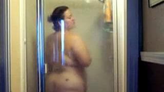 BBW masturbating in the shower with a dildo
