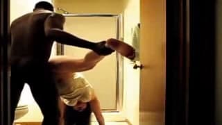 Interracial couple shag in the bathroom