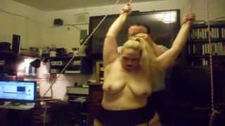 Chubby blonde is tied up and played with Chubby blonde is tied up and played with