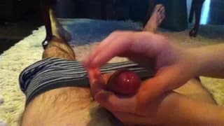 Wanking her man off to make him cum Wanking her man off to make him cum