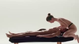 This brunette gives him a great massage This brunette gives him a great massage