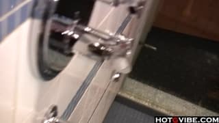 Hot blonde masturbating with dildo ring during shower! Hot blonde masturbating with dildo ring during shower!