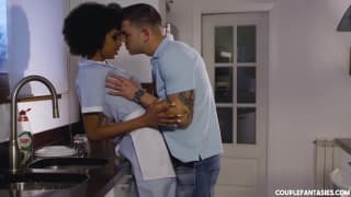 Afro puff gets a big white dick to share Big Boobs, Black, Big Dick, Threesome , Big Ass