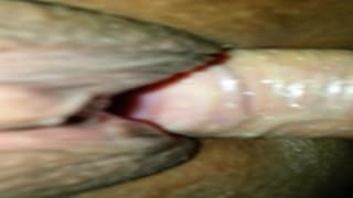 This black pussy gets a white dick in it