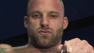 Muscly tattooed guy pierces japs eye Muscly tattooed guy pierces japs eye