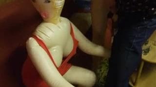 Gay guy plays with inflatables to cum!