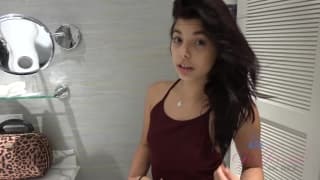 A little pee and cum in her pussy Blowjob, POV , Brunette , Full HD