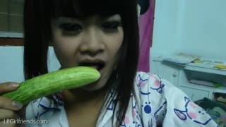 Using a cucumber to masturbate then eating it Using a cucumber to masturbate then eating it