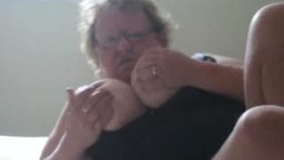 Old woman with hairy cunt fucks it in bed Old woman with hairy cunt fucks it in bed