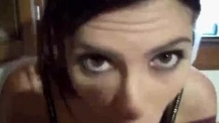 Pretty brunette slut with mouth around cock Pretty brunette slut with mouth around cock