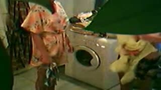 Washing each other naked in the basement Washing each other naked in the basement