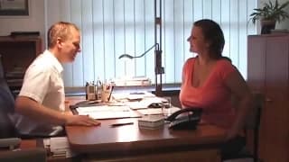 Big breasted woman seducing the employee Big breasted woman seducing the employee