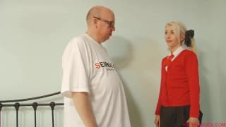 Fat man fucks a cute teen in bed today Fat man fucks a cute teen in bed today