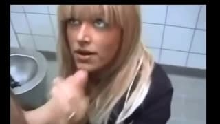 Handjob in the bathroom for these amateurs Handjob in the bathroom for these amateurs