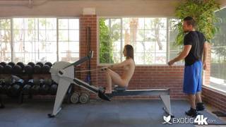 Naughty brunette won't let her man workout before fucking her Naughty brunette won't let her man workout before fucking her