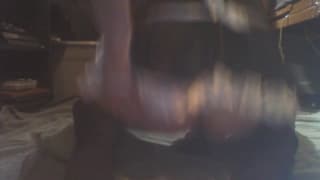 The maid is riding a dildo with her big ass. The maid is riding a dildo with her big ass.