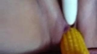Amateur using corn and toys to play