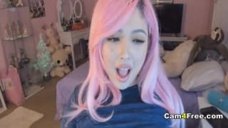 Pink Haired slut plays with dildo on webcam Webcam, Sex Toy, Deepthroat, Big tits, Teen, Blow Job, Caresses