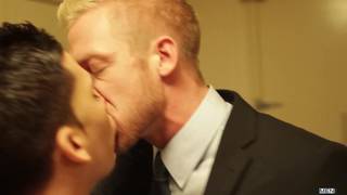Two hot men dressed in suits hook up together