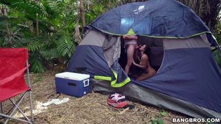 Horny babe in the fucked inside the tent