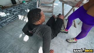 Big tits blonde fuck her black stalker