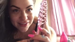 Filling her cunt with a glass dildo on webcam Filling her cunt with a glass dildo on webcam