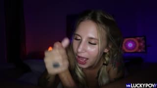 Blonde teen gives this guy a crazy blowjob in the dark Blonde teen gives this guy a crazy blowjob in the dark