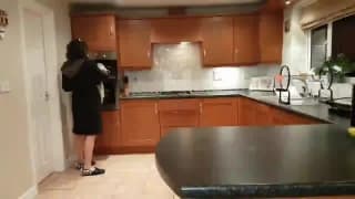 Brunette pounded on kitchen counter Brunette pounded on kitchen counter