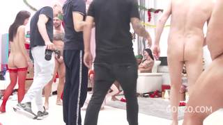 Backstage at a XXX Christmas party! Standing Doggystyle, Pussy Licking, Missionary Anal, Anal Doggystyle, Blowjob, French Kiss, Spooning