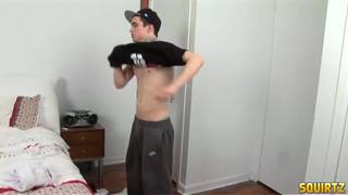 Jake Bass cums on his own face after wanking Jake Bass cums on his own face after wanking