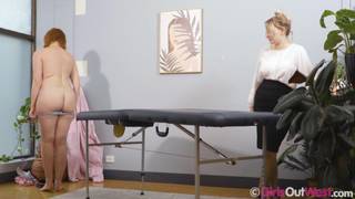 Lesbian uses her tongue and her breasts to give a massage Lesbian uses her tongue and her breasts to give a massage