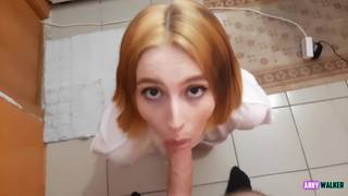 Caught her brother jerking off in the bathroom and gave him a blowjob Caught her brother jerking off in the bathroom and gave him a blowjob