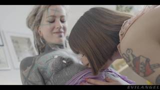 Fully tattooed woman loves pegging her girlfriend!