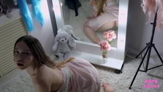 Teen girl fondles and undresses in front of a mirror Teen girl fondles and undresses in front of a mirror