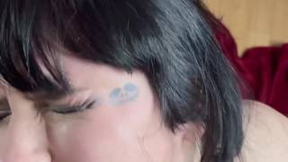 Red lips brunette sucks lover's cock Red lips brunette sucks lover's cock