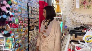She goes shopping and shows off her tits and buttocks She goes shopping and shows off her tits and buttocks