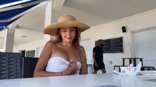 Agatha has gone to the beach to show off her beautiful nude body.