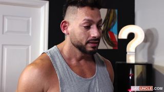 Latino twink deepthroats his daddy's big fat cock!