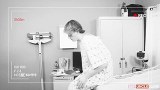 Doctor sticks his tongue and fingers in this teen's tight asshole