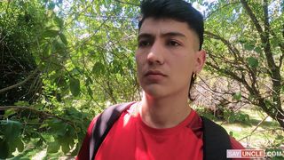This teen spies on a man washing his cock, wishing it was on his mouth