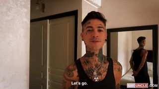 Tattooed latino pays a man on the streets to have gay sex with