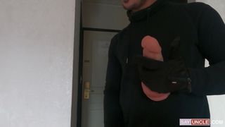 Gay teen gets fucked with a dildo and the robber's cock