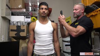 DILF makes this younger man kneel to suck his cock